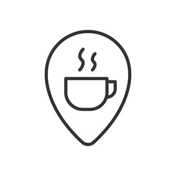 Cafe location pin icon in line design. coffee, cafe, location, map pin, coffee Stock Illustration