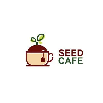 Cafe logo vector icon illustration with growing plant seeds Stock Illustration