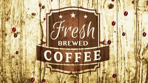 Cafe mark offering fresh brewed coffee as specialty of the residence with Stock Footage 130928486