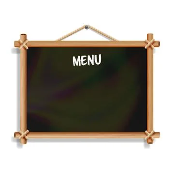 Cafe Menu Board. Isolated On White Background. Realistic Empty Black Chalkboard Illustrazione stock