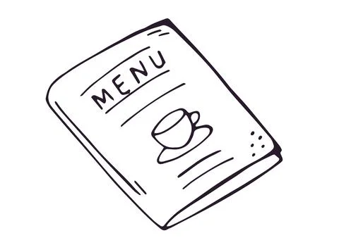 Cafe Menu Book with Coffee Cup Hand Drawn Doodle Clipart Stock Illustration