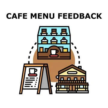 Cafe menu feedback process evaluating customer experience Stock Illustration