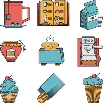 Cafe menu flat icons vector collection Stock Illustration