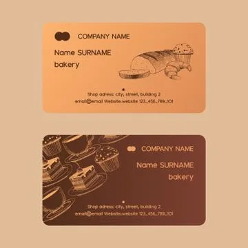 Cafe menu vector business card sweet desserts chocolate cupcake cheesecake and Stock Illustration