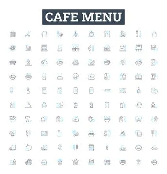 Cafe menu vector line icons set. Coffees, Desserts, Sandwiches, Drinks, Food 스톡 일러스트