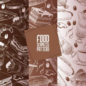 Cafe menu vector seamless pattern sweet desserts chocolate cupcake and fast food 스톡 일러스트