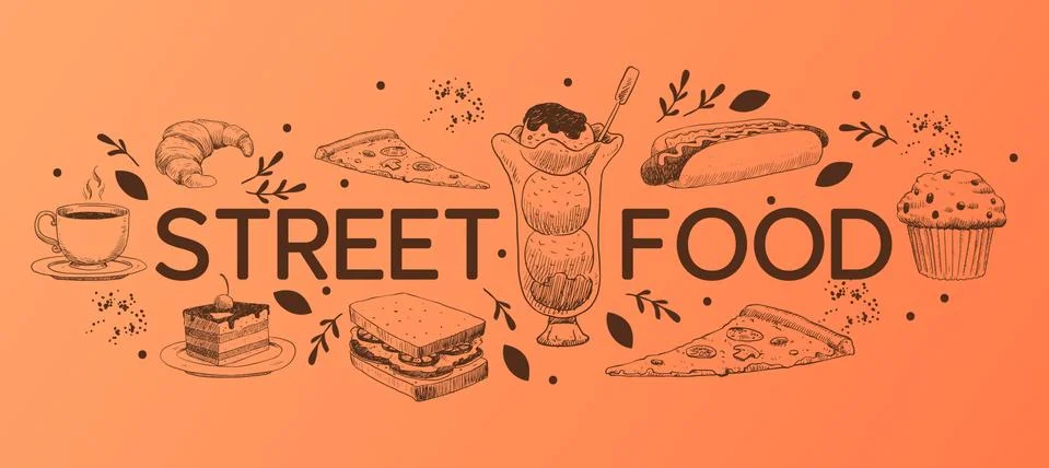 Cafe menu vector sweet desserts chocolate cupcake cheesecake and fast food Stock Illustration