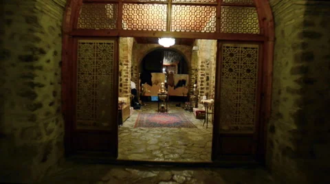 Cafe in the old fortress, the interior of the old cafe Stockbeeldmateriaal 62403701