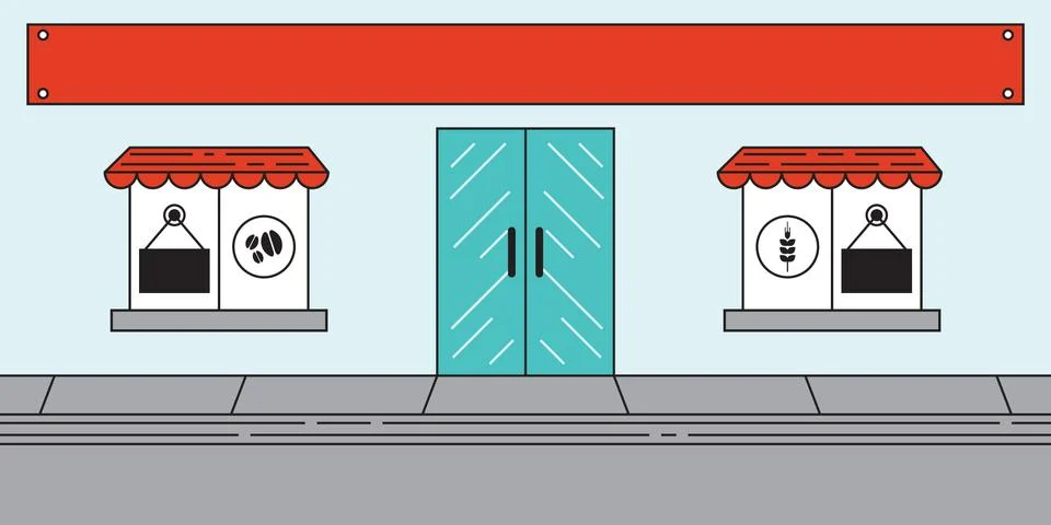Cafe or Bakery Window Front Store Scene Stock Illustration
