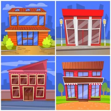 Cafe or Restaurant Facades, Diners Front View Ilustración de archivo