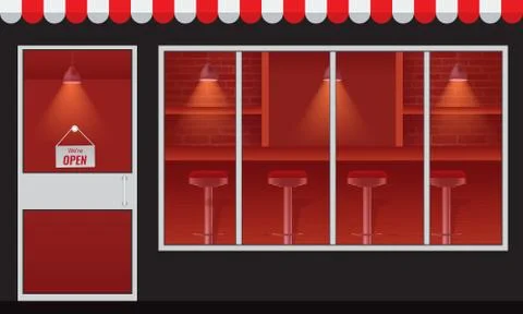 Cafe or restaurant facede with transparent window. Stock Illustration