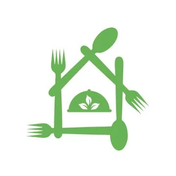 Cafe or restaurant serving Organic food logo- leaf symbolizing Vegetarian fri Illustrazione stock