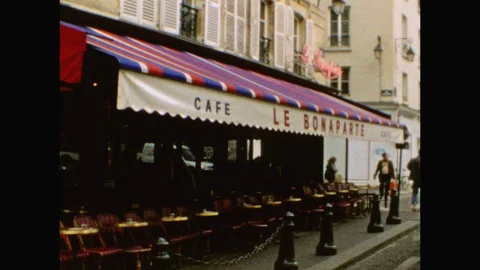 Cafe with Outdoor Seating-Super 8-Paris Stock Footage 128536092