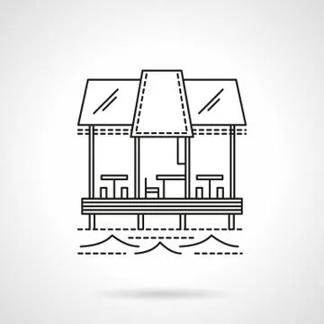 Cafe on pier flat line vector icon Stock Illustration