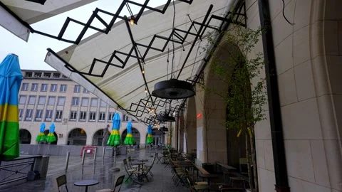 Cafe, Restaurant in the Central Part of Bruissels, Windy Day, Belgium Stock Footage 242956964