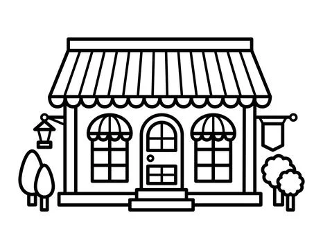Cafe Restaurant Front Coloring Page For Children Stock Illustration
