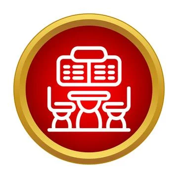 Cafe restaurant menu table chairs line icon Stock Illustration