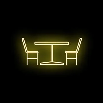 Cafe restaurant table and chairs neon glowing icon Stock Illustration