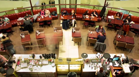 Cafe restaurant timelapse view from the top Stock Footage 61138070