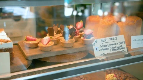 Cafe rustic dessert window Stock Footage 86453686
