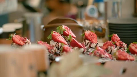Cafe rustic strawberry desserts  Stock Footage 86453079