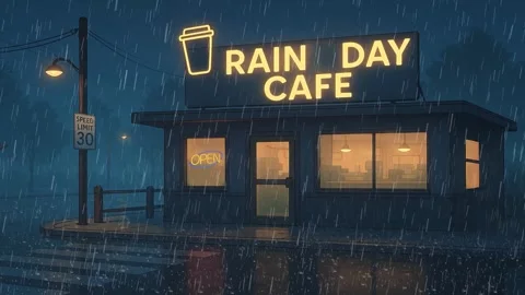 Cafe Scene in the Rain, Lofi Animation Stock Footage 310807010