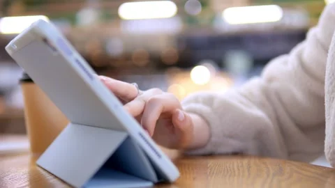 Cafe scene with tablet use Stock Footage 343579281