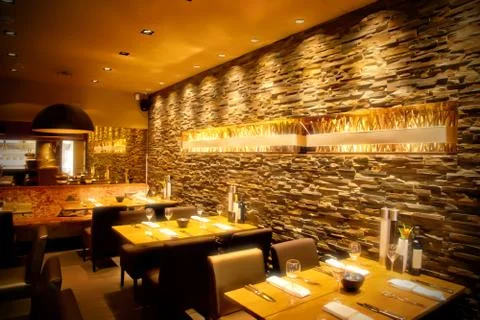 Cafe with  stone wall Stock Photos