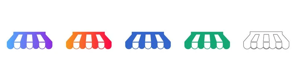 Cafe Storefront Awning Vector Icons Stock Illustration