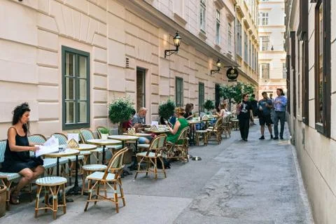 Cafe on the street of Vienna. Stock Photos