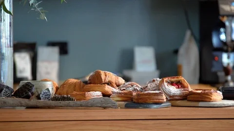 Cafe Sweet Breads on counter 1 Stock Footage 87437359