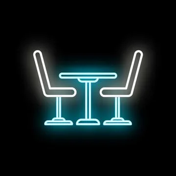 Cafe table and chairs glowing neon sign icon Stock Illustration