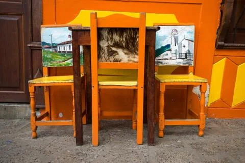 Cafe table and chairs Stock Photos
