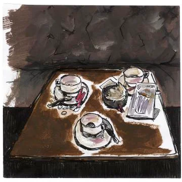 Cafe table with empty cups イラスト素材