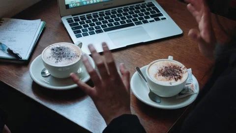 Cafe Table Hands Conversation Coffee Study Work 스톡 동영상 75171438