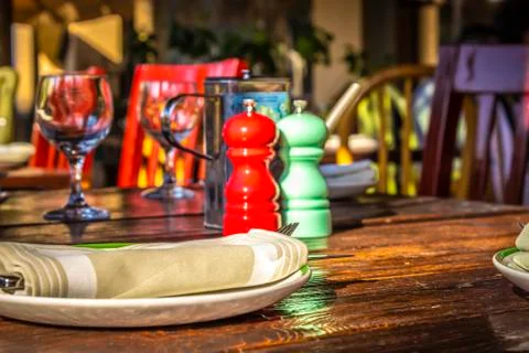 Cafe table setting Stock Photos