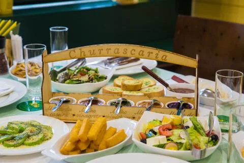Cafe, table setting, yellow and green color Stock Photos