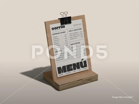 Cafe Table Tent Menu on Wooden Boards Mockup PSD Template