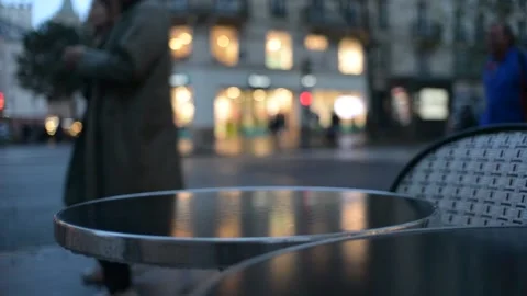 Cafe Tables on a Night Street of Paris Latin Quarter, autumn Rain 2021 Stock Footage 164449953