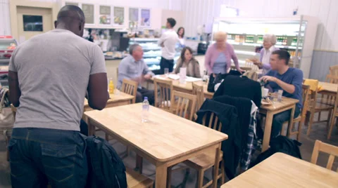 Cafe time lapse with crowd buying and consuming food and drink. Stockbeeldmateriaal 32939926