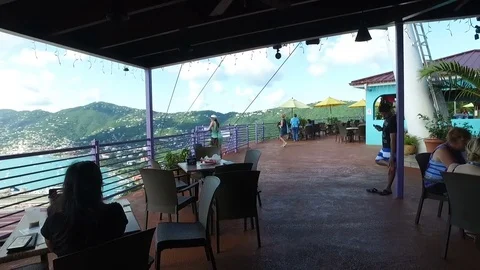 Cafe on the top of the hill and cable car ;Saint Thomas, U.S. Virgin Islands Stock Footage 77111714