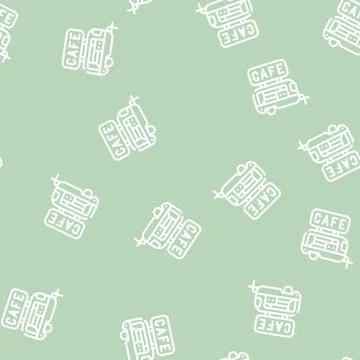 Cafe trailer line vector seamless pattern black Stock Illustration