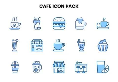 Cafe Two Colour Bundle Icons Pack Stock Illustration