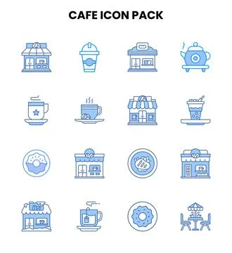 Cafe Two Colour Collection Icons Pack Stock Illustration
