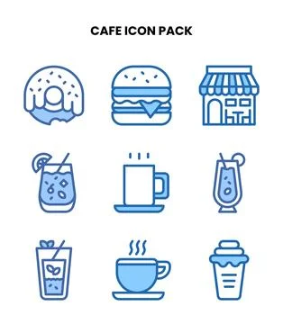 Cafe Two Colour Collection Icons Pack Stock Illustration