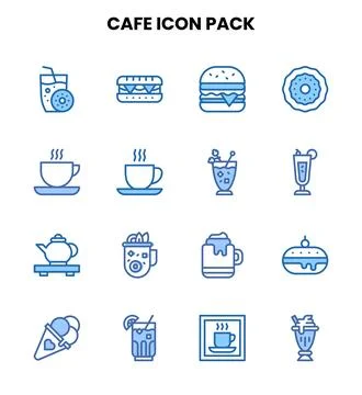 Cafe Two Colour Icons Pack Stock Illustration