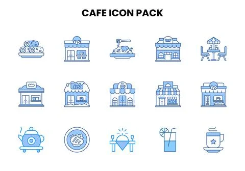 Cafe Two Colour Icons Pack Stock Illustration
