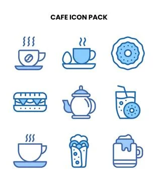Cafe Two Colour Set Icons Pack Stock Illustration