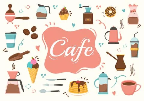 Cafe Vector Illustration of Interior with Bar stand, Table and Armchairs in.. Illustrazione stock