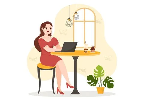 Cafe Vector Illustration of Interior with Bar stand, Table and Armchairs in.. Stock Illustration